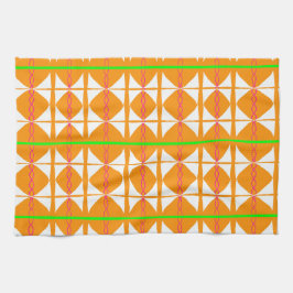 Bright orange, green, white abstract tea towel geschirrtuch