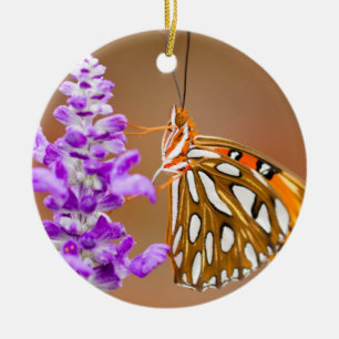 Bright Orange Gulf Fritillary Butterfly Keramik Ornament