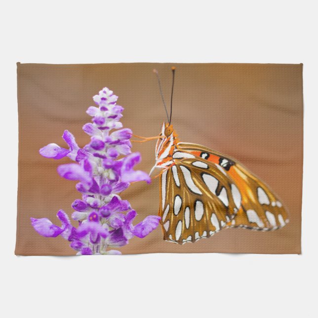 Bright Orange Gulf Fritillary Butterfly Küchentuch (Horizontal)