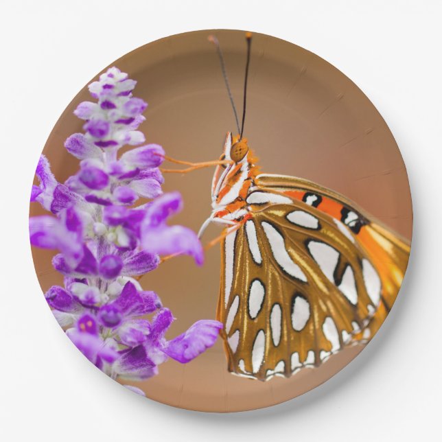Bright Orange Gulf Fritillary Butterfly Pappteller (Vorderseite)