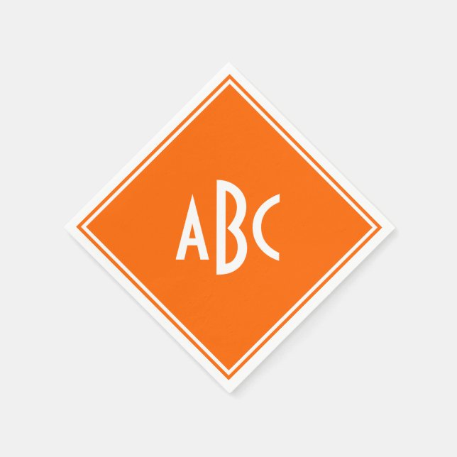 Bright Orange mit weißer Monogramm Serviette (Ecke)