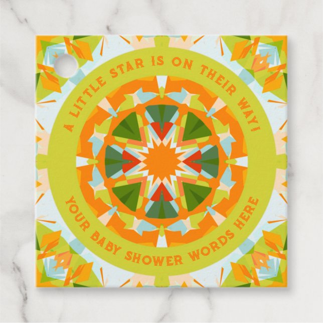 Bright Orange Playful Green Fun Star Baby Shower Geschenkanhänger (Vorderseite)