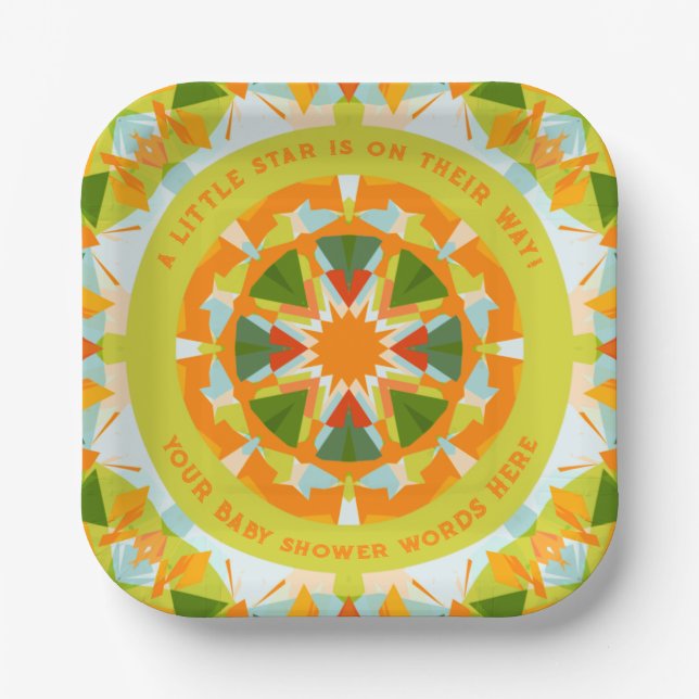 Bright Orange Playful Green Fun Star Baby Shower Pappteller (Vorderseite)
