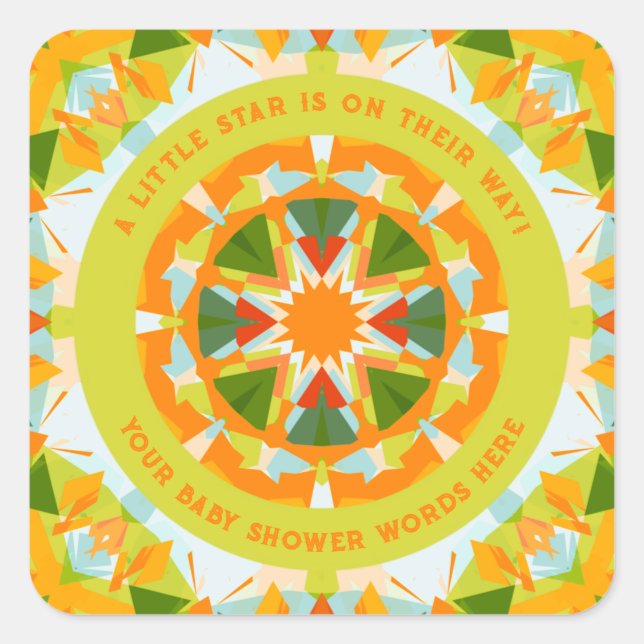 Bright Orange Playful Green Fun Star Baby Shower Quadratischer Aufkleber (Vorderseite)