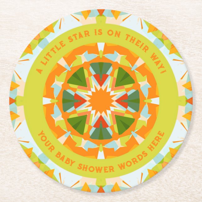 Bright Orange Playful Green Fun Star Baby Shower Runder Pappuntersetzer (Vorderseite)