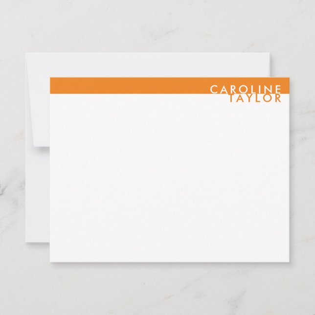 Bright Orange Preppy Individuelle Name Stationery Mitteilungskarte (Vorderseite)