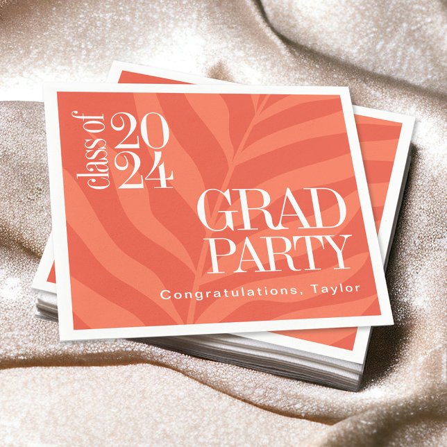 Bright Orange Simple Grad Party mit Namen Serviette (Celebrate the graduate with stylish party products!)