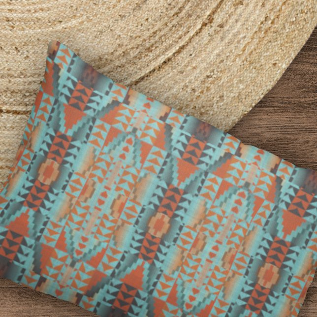 Bright Orange Turquoise Teal Blue Tribal Art Motif Kissenbezug (Von Creator hochgeladen)