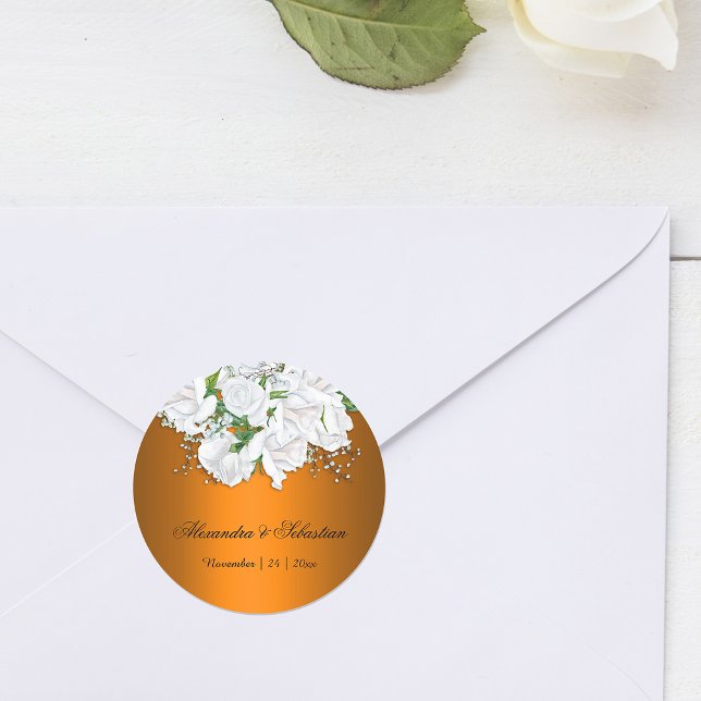 Bright Orange und White Bridal Bouquet Wedding Runder Aufkleber (Von Creator hochgeladen)