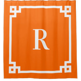 Bright Orange und White Griechisch Key Simple Mono Duschvorhang