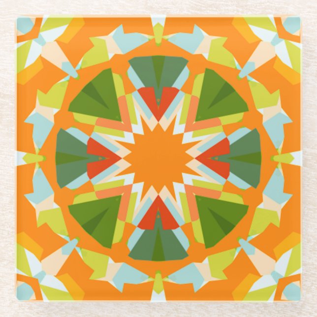 Bright Orange Vibrann Green Star Kitsch Eclectic Glasuntersetzer (Vorderseite)