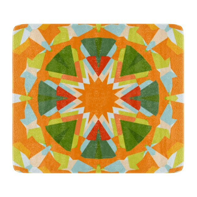Bright Orange Vibrann Green Star Kitsch Eclectic Schneidebrett (Vorderseite)