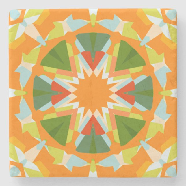 Bright Orange Vibrann Green Star Kitsch Eclectic Steinuntersetzer (Vorderseite)