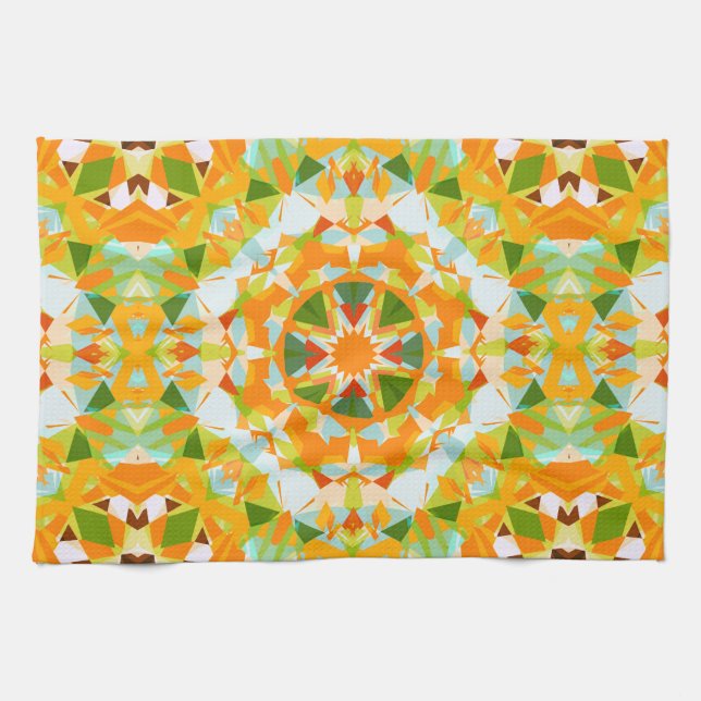 Bright Orange Vibrant Green Star Boho Maximalist Geschirrtuch (Horizontal)
