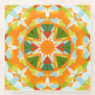 Bright Orange Vibrant Green Star Boho Maximalist Glasuntersetzer