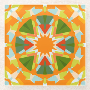 Bright Orange Vibrant Green Star Boho Maximalist Glasuntersetzer