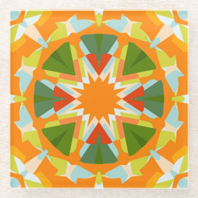 Bright Orange Vibrant Green Star Boho Maximalist Glasuntersetzer (Vorderseite)