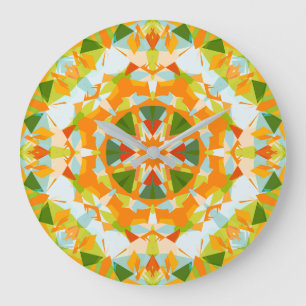 Bright Orange Vibrant Green Star Boho Maximalist Große Wanduhr
