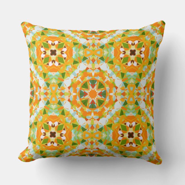 Bright Orange Vibrant Green Star Boho Maximalist Kissen (Vorderseite)