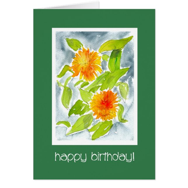Bright Orange Watercolor Pot Marigolds Birthday (Vorne)