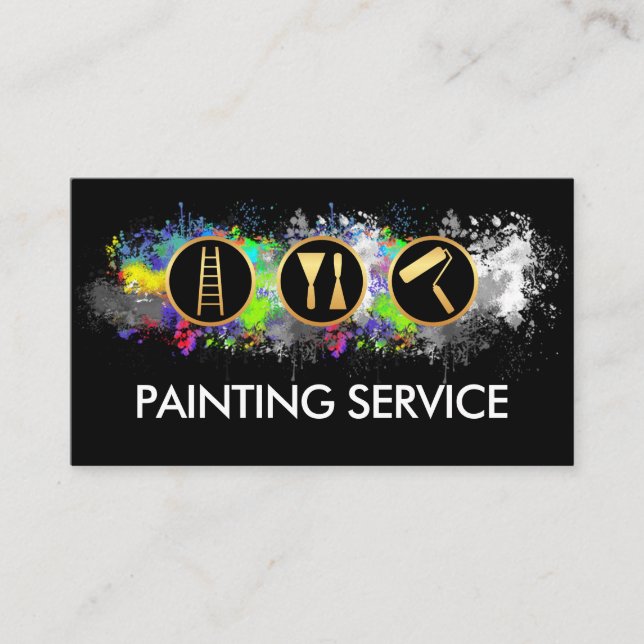 Bright Paint Splatters Painter Service Visitenkarte (Vorderseite)
