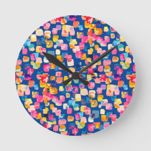 Bright Painted Abstract Square Pattern Runde Wanduhr