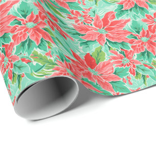 Bright Palm Beach Weihnachten Poinsettia Watercolo Geschenkpapier