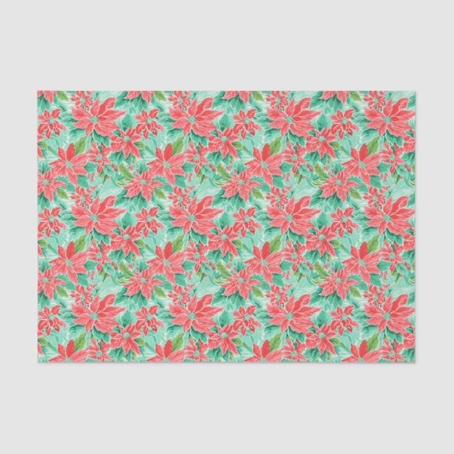 Bright Palm Beach Weihnachten Poinsettia Watercolo Seidenpapier (Vorderseite)