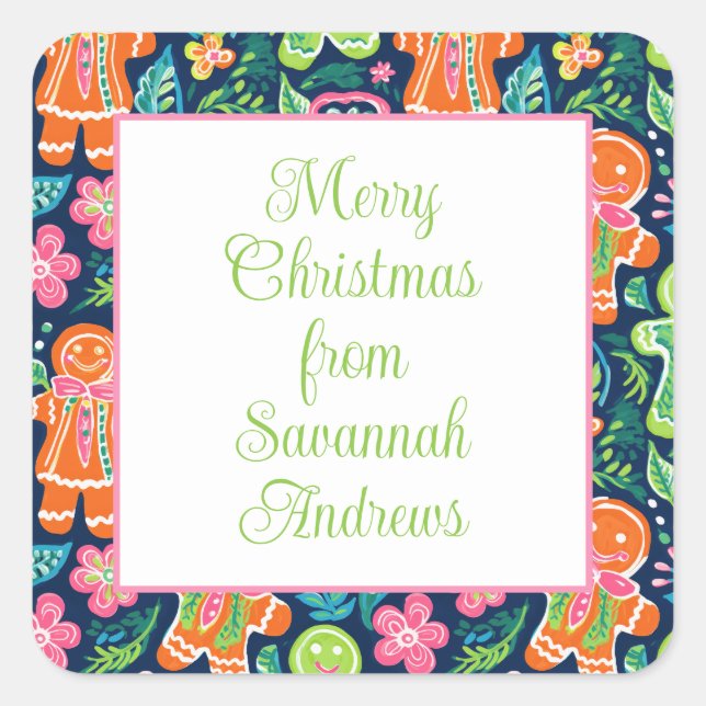 Bright Palm Beach Weihnachtsgebäck Quadratischer Aufkleber (Vorderseite)