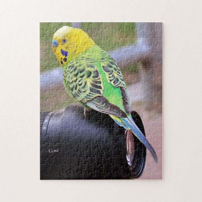 Bright Parakeet Bird auf Camera Lens Puzzle (Vertikal)