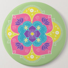 Bright Pastel Lotus Rangoli Button