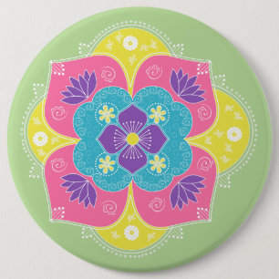 Bright Pastel Lotus Rangoli Button