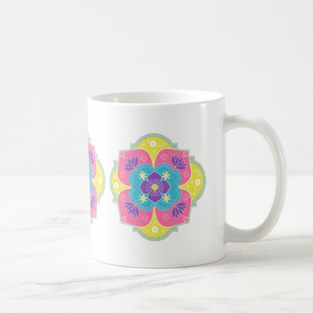 Bright Pastel Lotus Rangoli Kaffeetasse (Rechts)