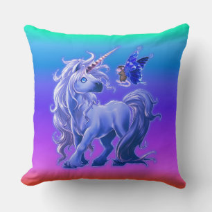 Bright Pastel Rainbow Blue Unicorn Kissen