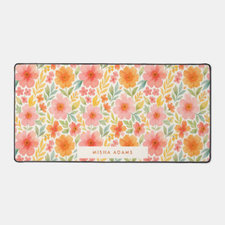 Bright Pattern Pink Orange Watercolor Floral  Schreibtischunterlage