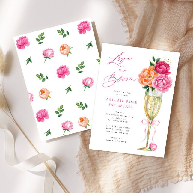 Bright Peony Love is in Bloom, Patterned Back Einladung (Von Creator hochgeladen)