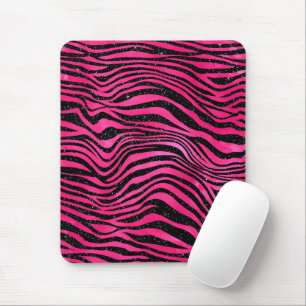 Bright Pink and Black Glam Animal Print Stripes Mousepad