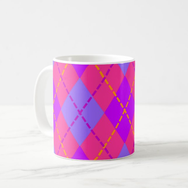 Bright Pink and Blue Argyle Pattern Kaffeetasse (Vorderseite Links)