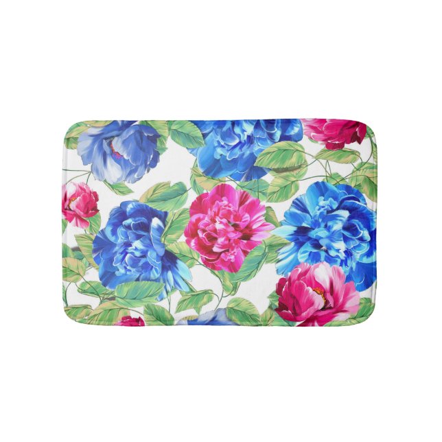Bright Pink and Blue Floral Pretty Pattern Badematte (Vorderseite)