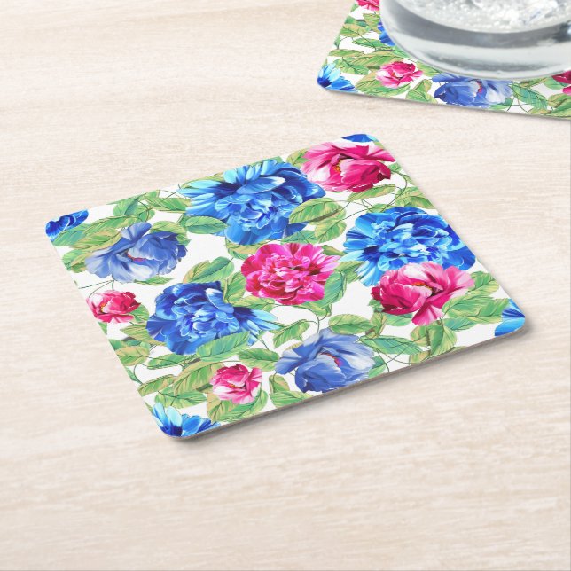 Bright Pink and Blue Floral Pretty Pattern Rechteckiger Pappuntersetzer (angewinkelt)