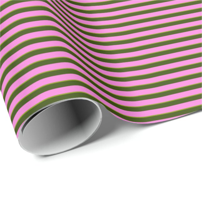 Bright Pink and Green Retro Stripe Modern Geschenkpapier (Rolleneckpunkt)
