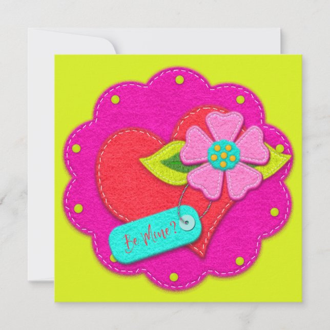 Bright Pink and Peridot Felt Style Heart Flower  Einladung (Vorderseite)