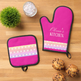 Bright Pink and Pola Dots Ofenhandschuh & Topflappen-Set