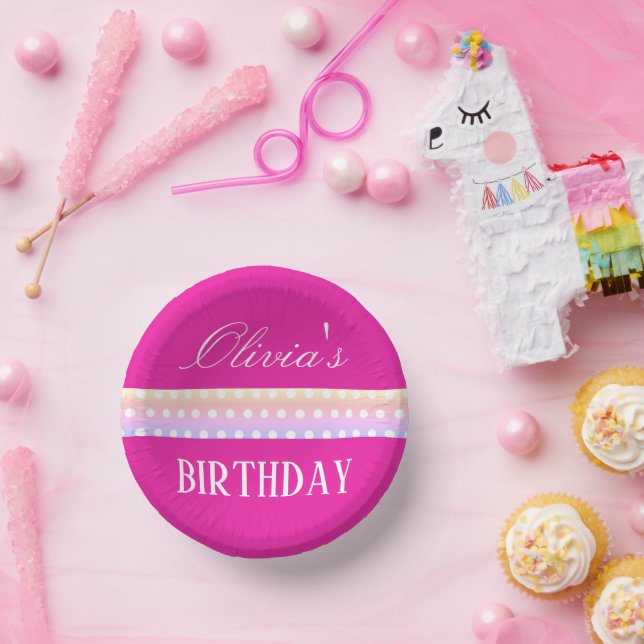 Bright Pink and Pola Dots  Pappteller (Party)