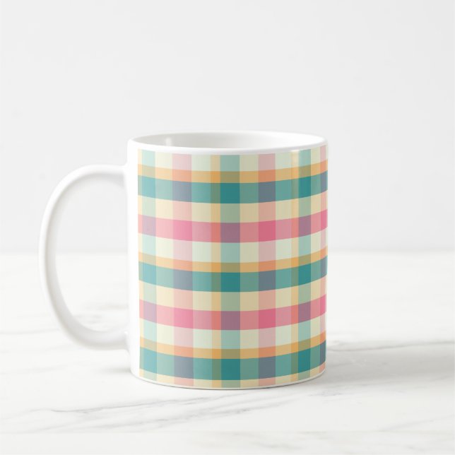 Bright Pink and Teal Plaid Weave Pattern Kaffeetasse (Links)