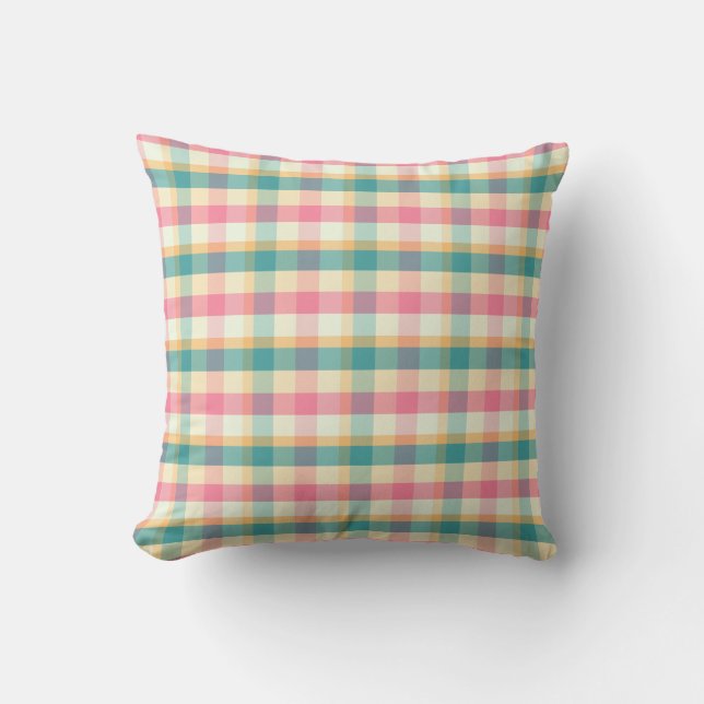 Bright Pink and Teal Plaid Weave Pattern Kissen (Vorderseite)
