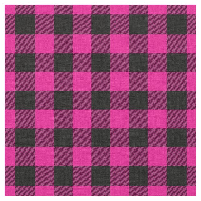 Bright Pink & Black Gingham Plaid Stoff (Nahaufnahme)