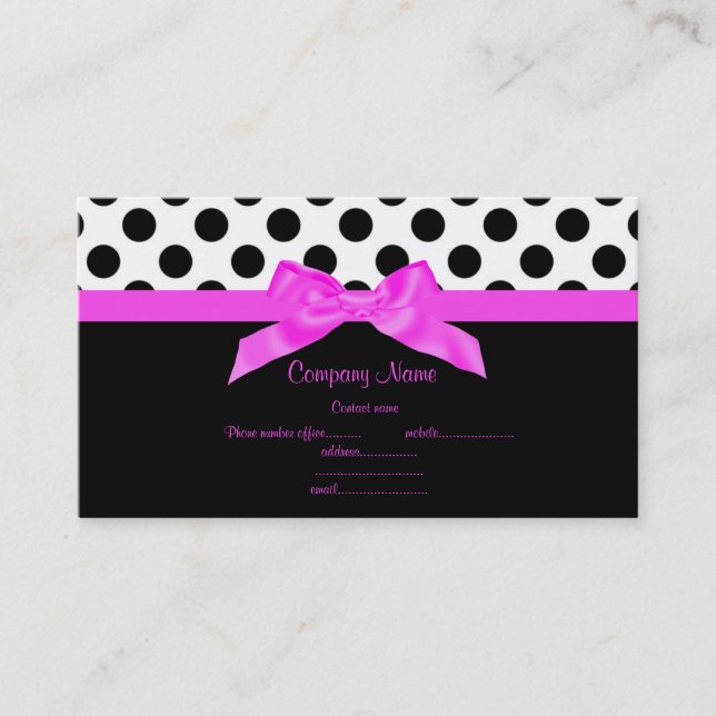 BRIGHT PINK & BLACK POLKA DOT BUSINESS CARD VISITENKARTE (Vorderseite)