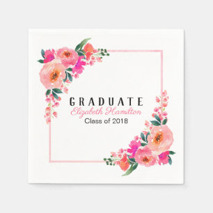 Bright Pink Botanical Floral Graduation Party Serviette