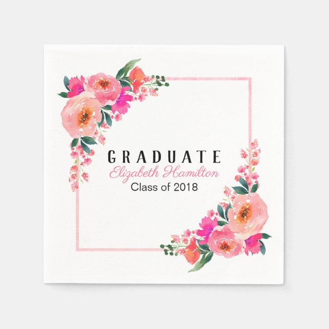 Bright Pink Botanical Floral Graduation Party Serviette (Vorderseite)